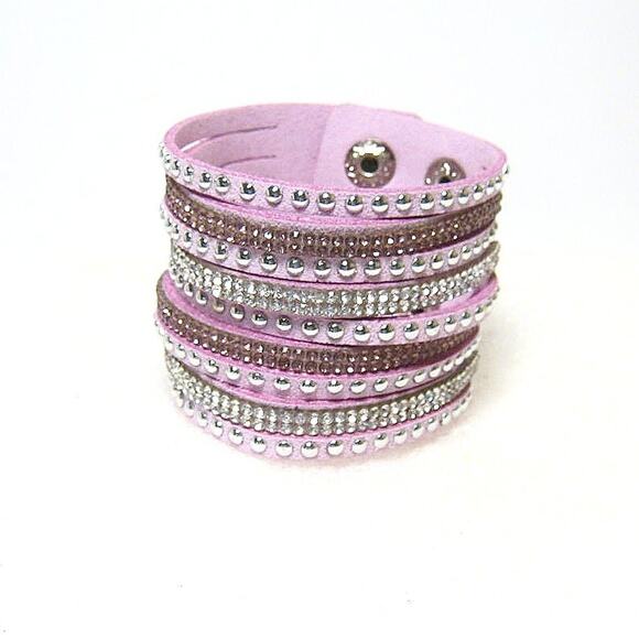 Faux Suede Lavender Multi strand Rhinestone Studded Goth Glam style Bracelets - Picture 3 of 3